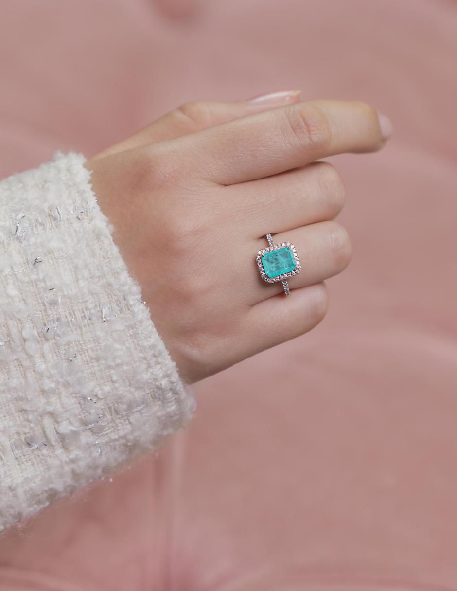 Anillo con gema rectangular Luxury P 925 de plata zirconia pavé 2