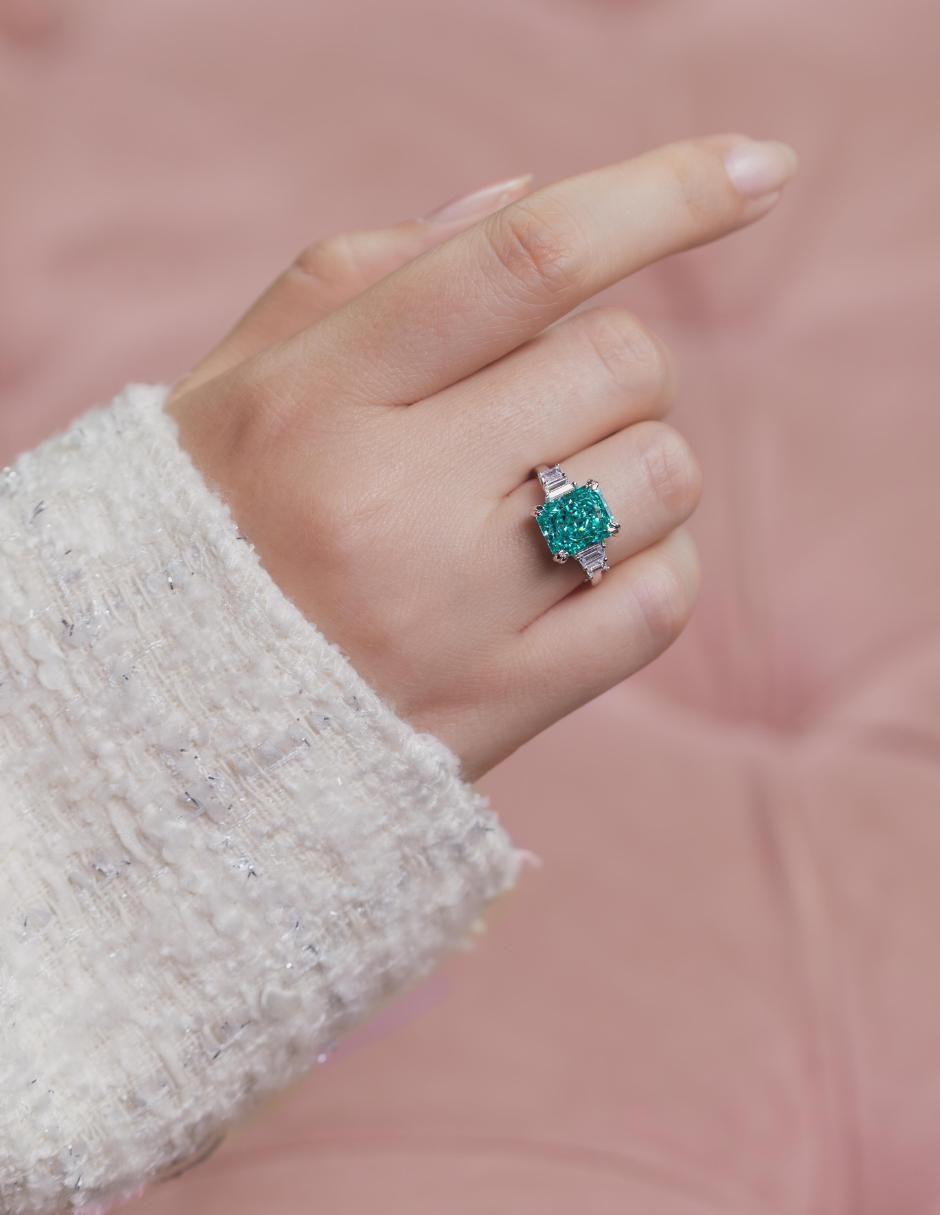 Anillo multi gemas rectangular Luxury P 925 de plata zirconia pulido 2