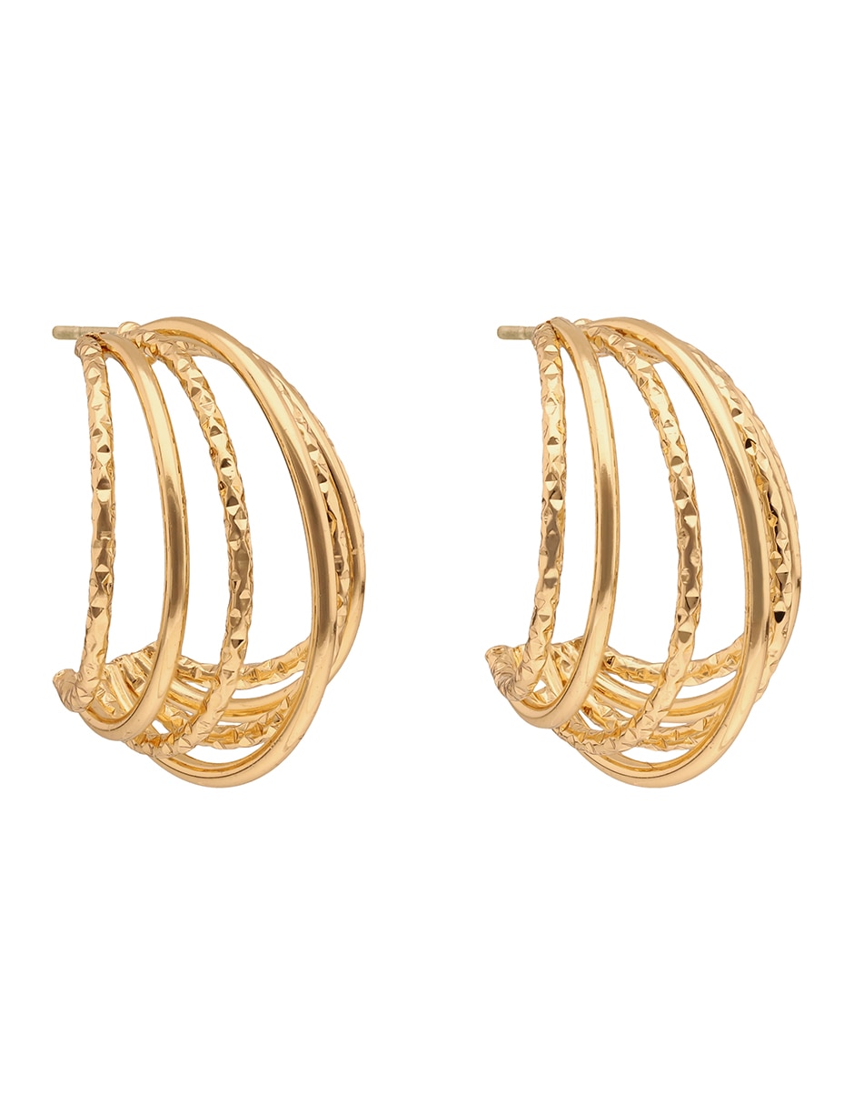 Aretes cortos circulares Golden Orbit con acabado brillante 2