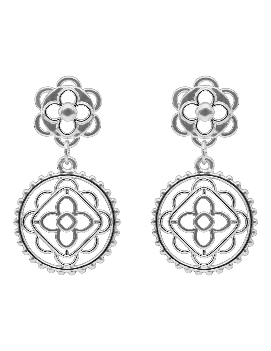 Aretes largos Silver Coins con acabado pulido
