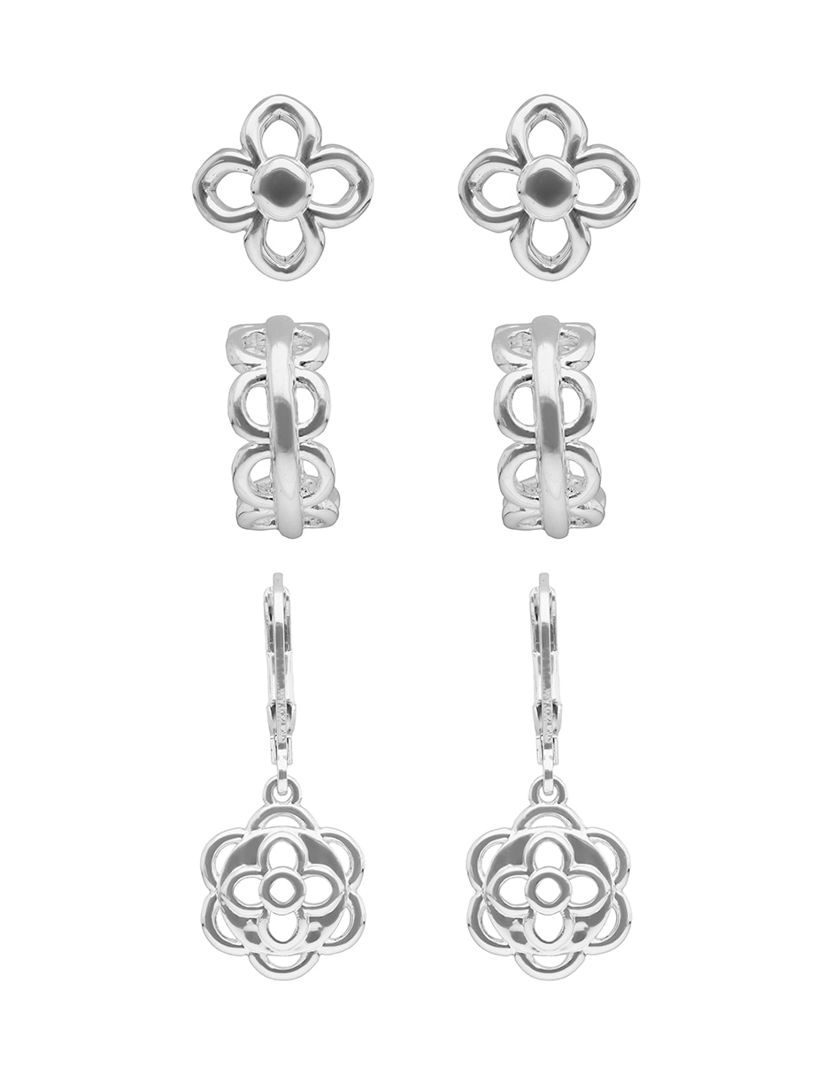 Set de aretes Silver Coins con acabado pulido