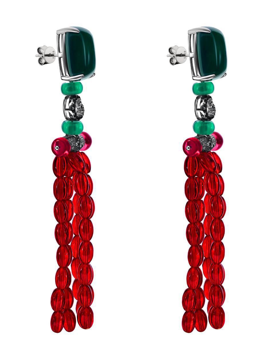 Aretes largos rectangulares de plata P 925 con acabado brillante esmeralda 2