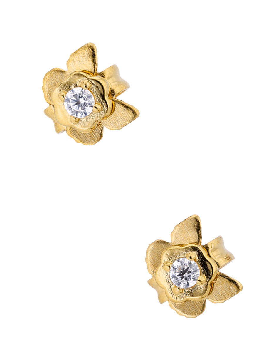 Broqueles de flor Vine baño de oro 18 K circonita