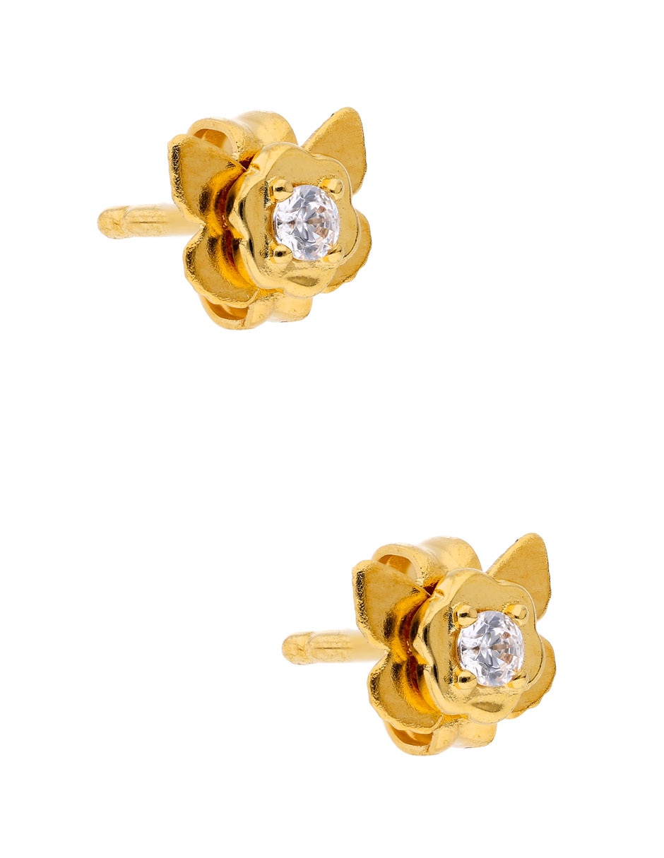Broqueles de flor Vine baño de oro 18 K circonita 2