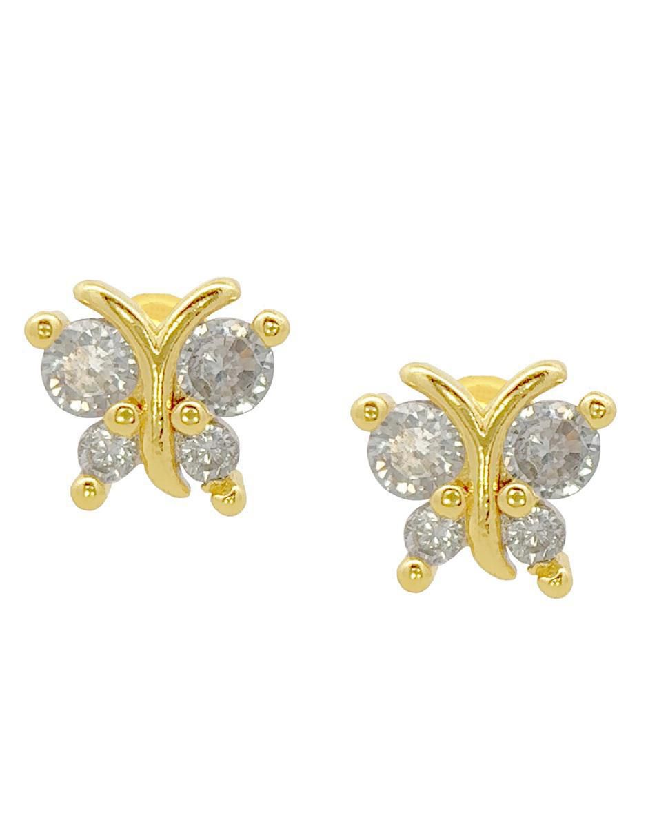 Broqueles de mariposa 18 K con acabado chapa de oro zirconia