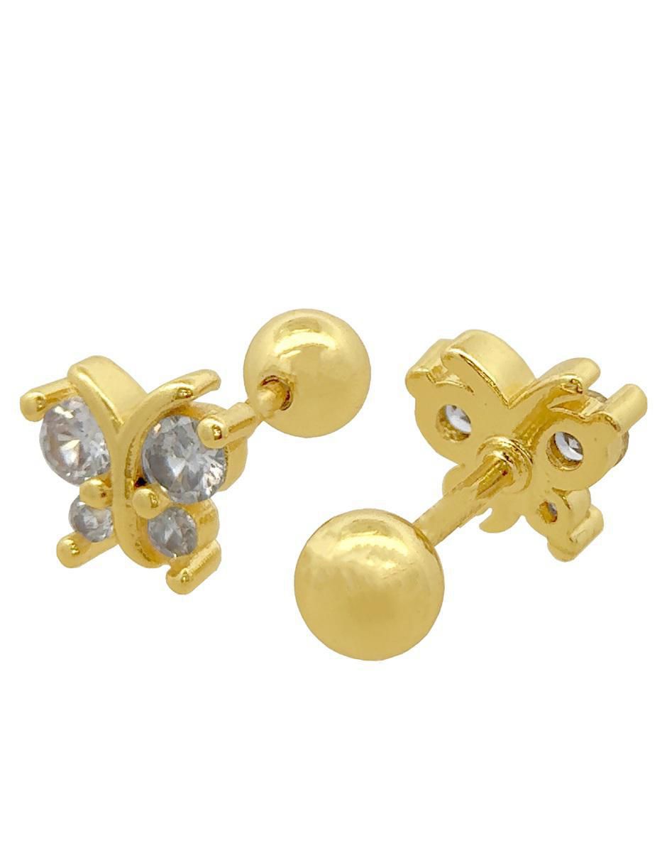 Broqueles de mariposa 18 K con acabado chapa de oro zirconia 3