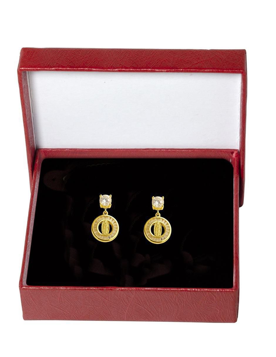 Broqueles redondos Virgen de Guadalupe 18 K con acabado chapa de oro zirconia 4