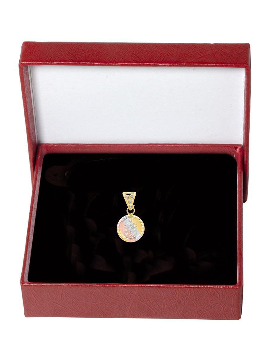 Dije redondo virgen de guadalupe de oro 14 K zirconia 3