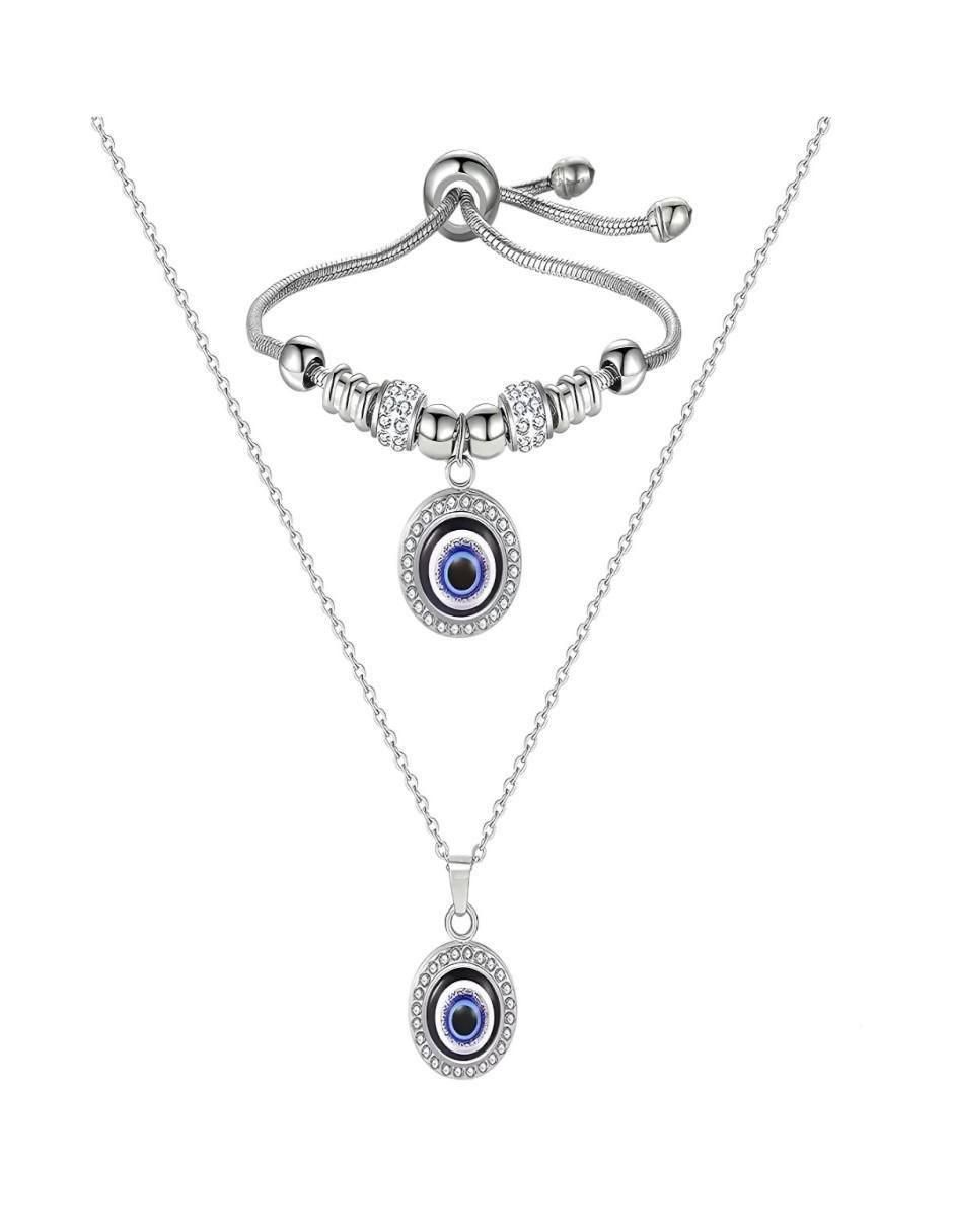 Collar y pulsera de ojo circonita