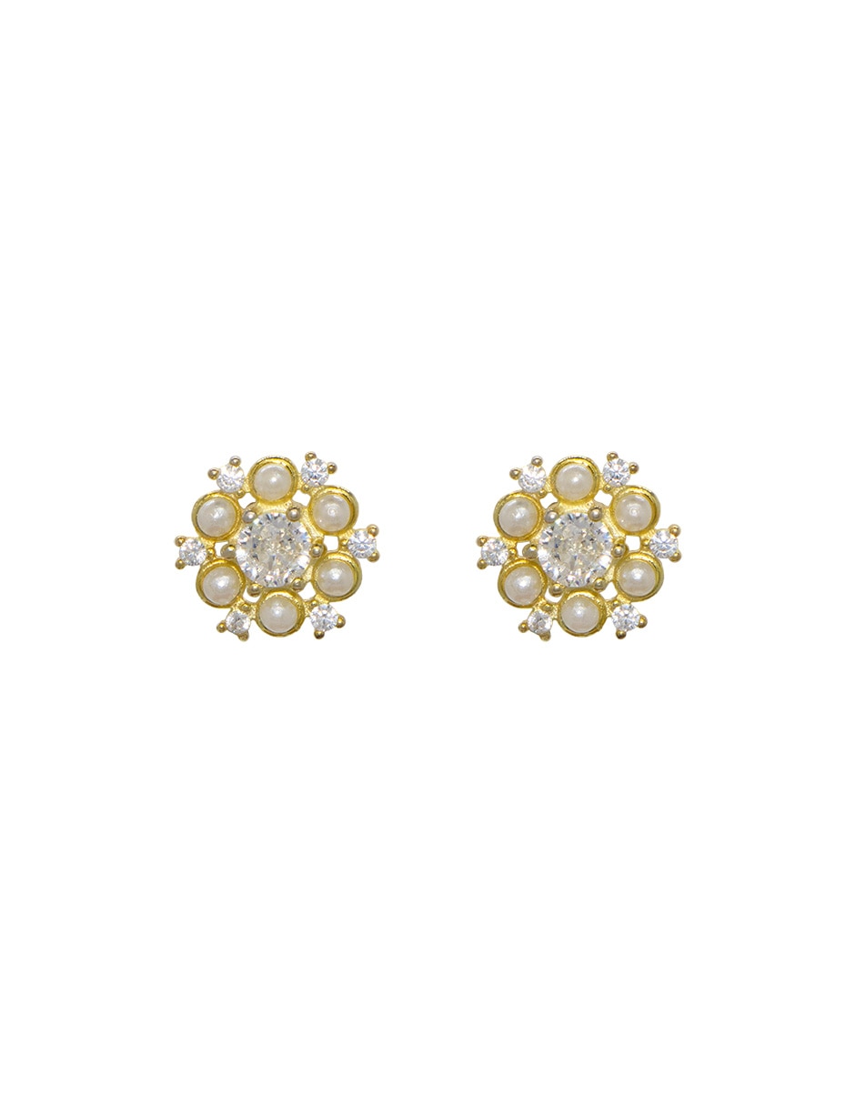 Broqueles de flor de plata P 925 con acabado pavé perla