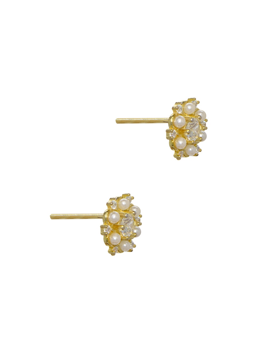 Broqueles de flor de plata P 925 con acabado pavé perla 2
