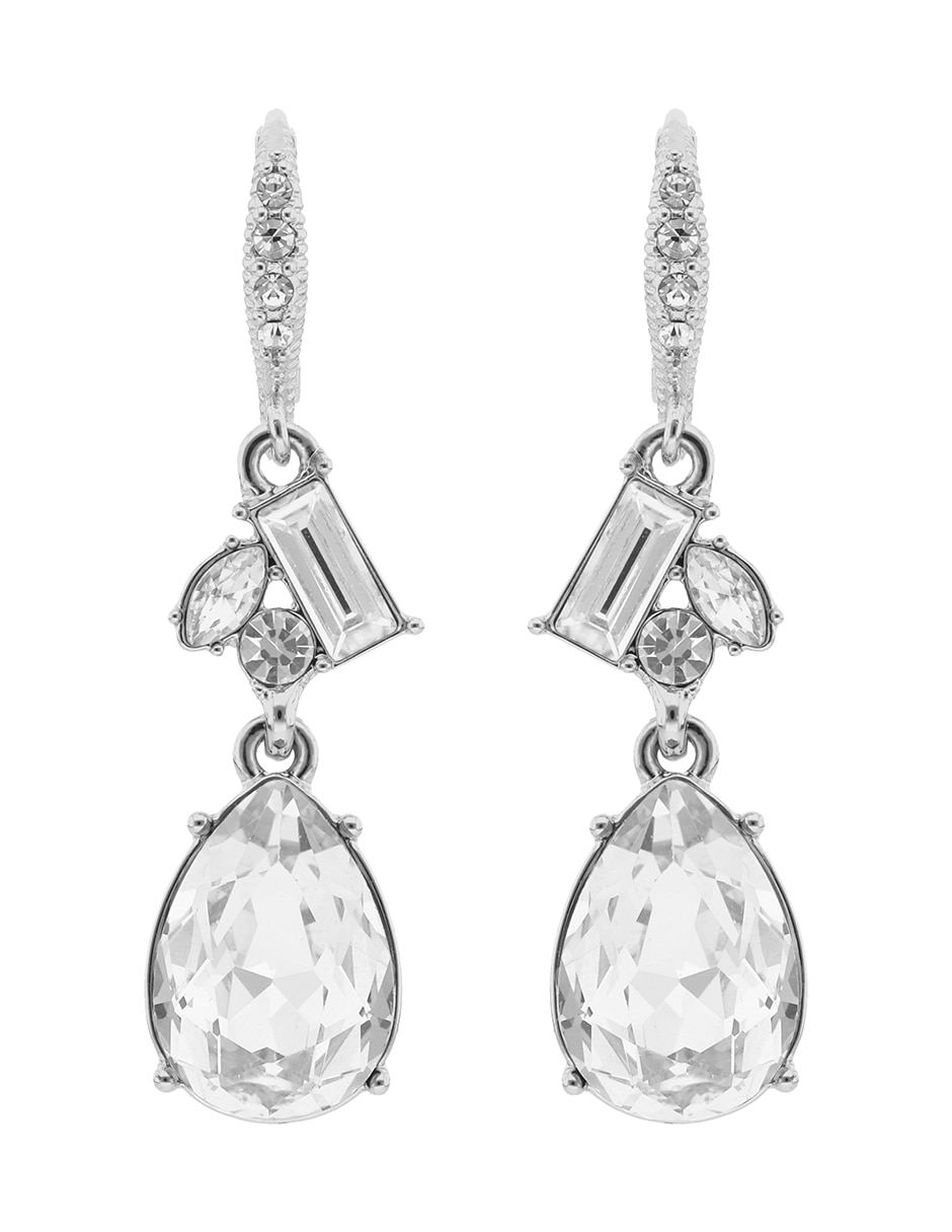 Aretes largos de gota Rhinestone Rainbow con acabado brillante