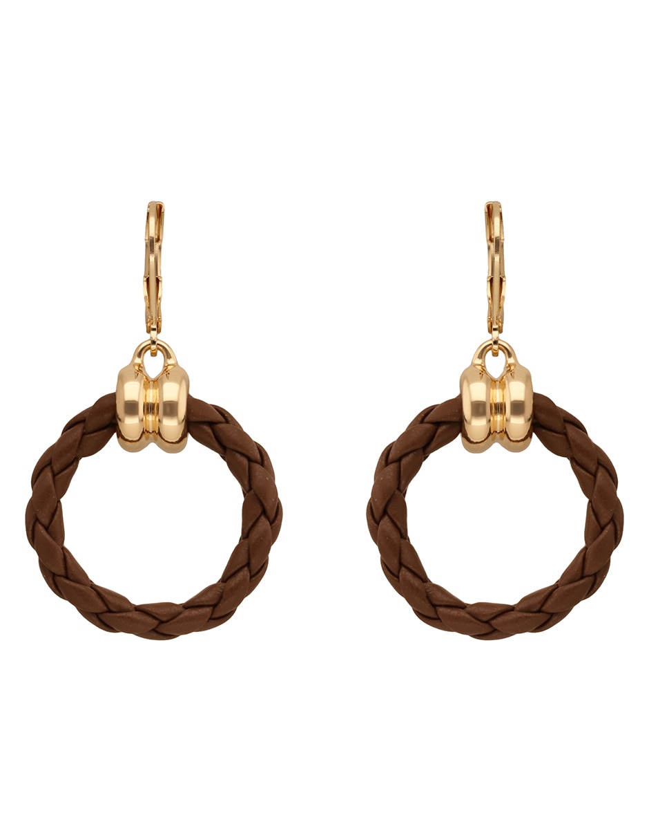 Aretes largos circulares Leather Tortoise con acabado pulido