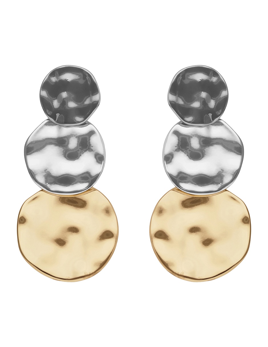 Aretes largos circulares Tritone Organic Discs con acabado martillado