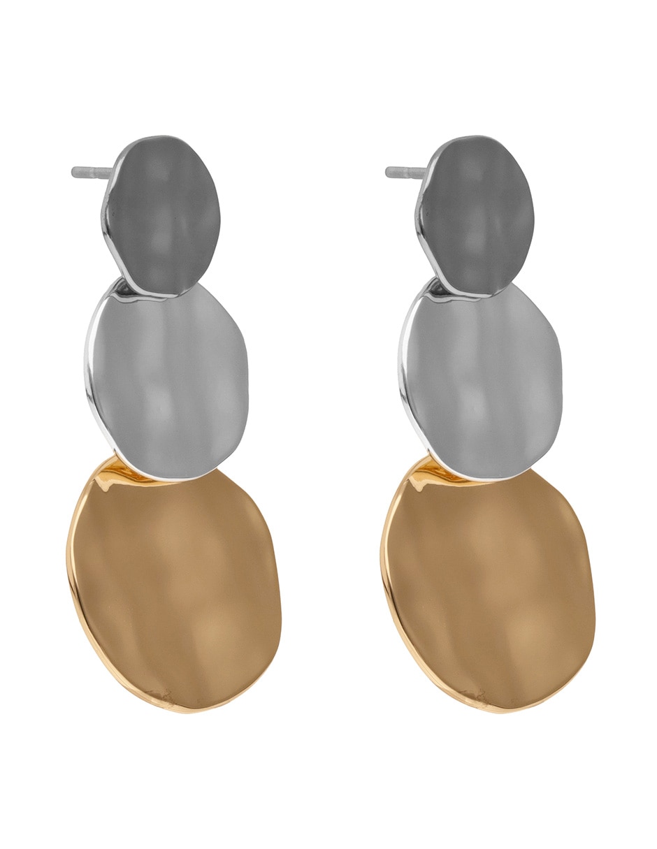 Aretes largos circulares Tritone Organic Discs con acabado martillado 2