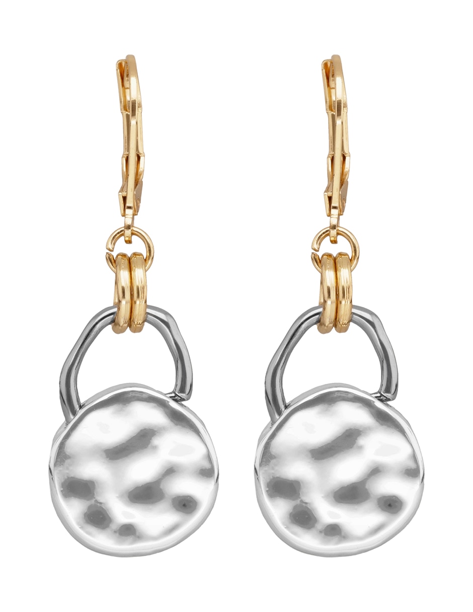 Aretes largos Tritone Organic Discs con acabado martillado