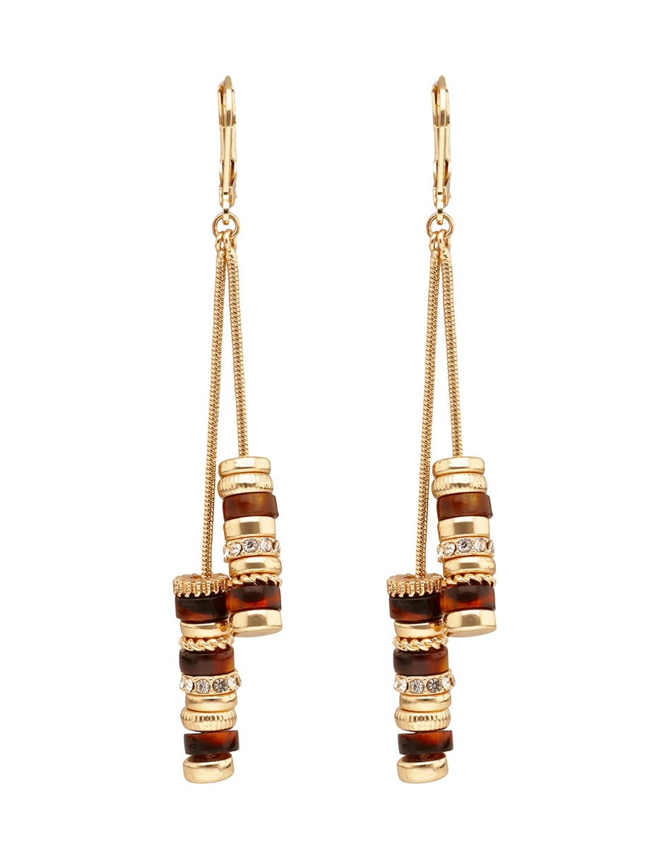 Aretes largos Leather Tortoise con acabado pulido