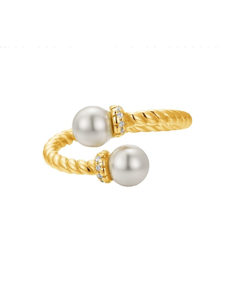 Anillo semicircular CLASSIC REVISITE de plata 18 k perla con acabado baño de oro 1