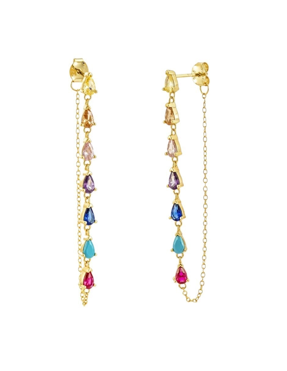 Aretes largos Classic Revisite de plata P 925 con acabado baño de oro cristal Aretes largos Classic Revisite de plata P 925 con acabado baño de oro cristal