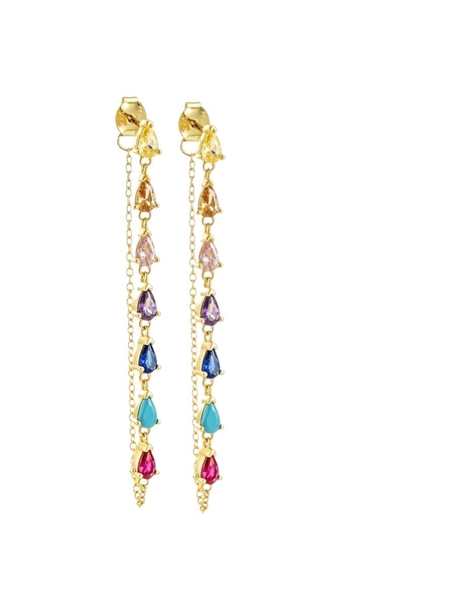 Aretes largos Classic Revisite de plata P 925 con acabado baño de oro cristal 2