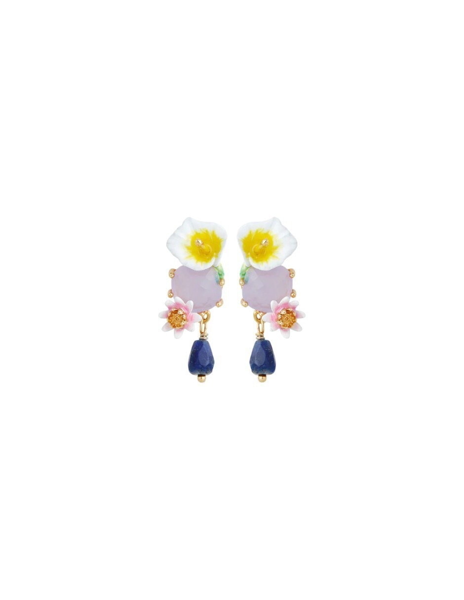 Aretes largos de flor Jardín Acuático con acabado esmaltado cristal