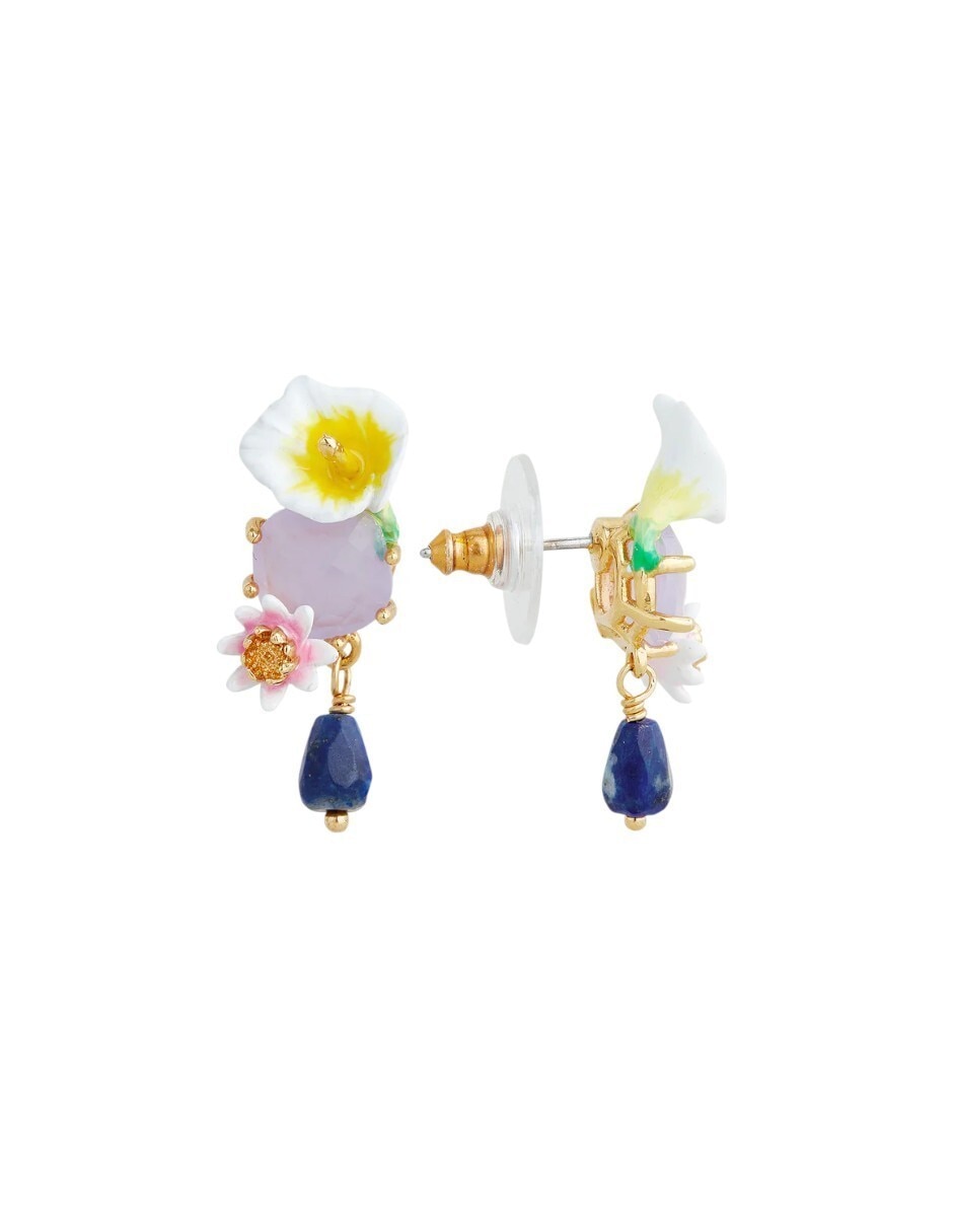 Aretes largos de flor Jardín Acuático con acabado esmaltado cristal 2