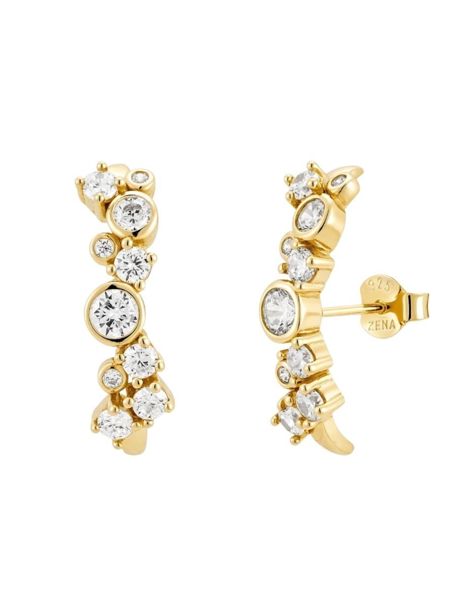 Aretes cortos Classic Revisite de plata P 925 con acabado baño de oro cristal Aretes cortos Classic Revisite de plata P 925 con acabado baño de oro cristal