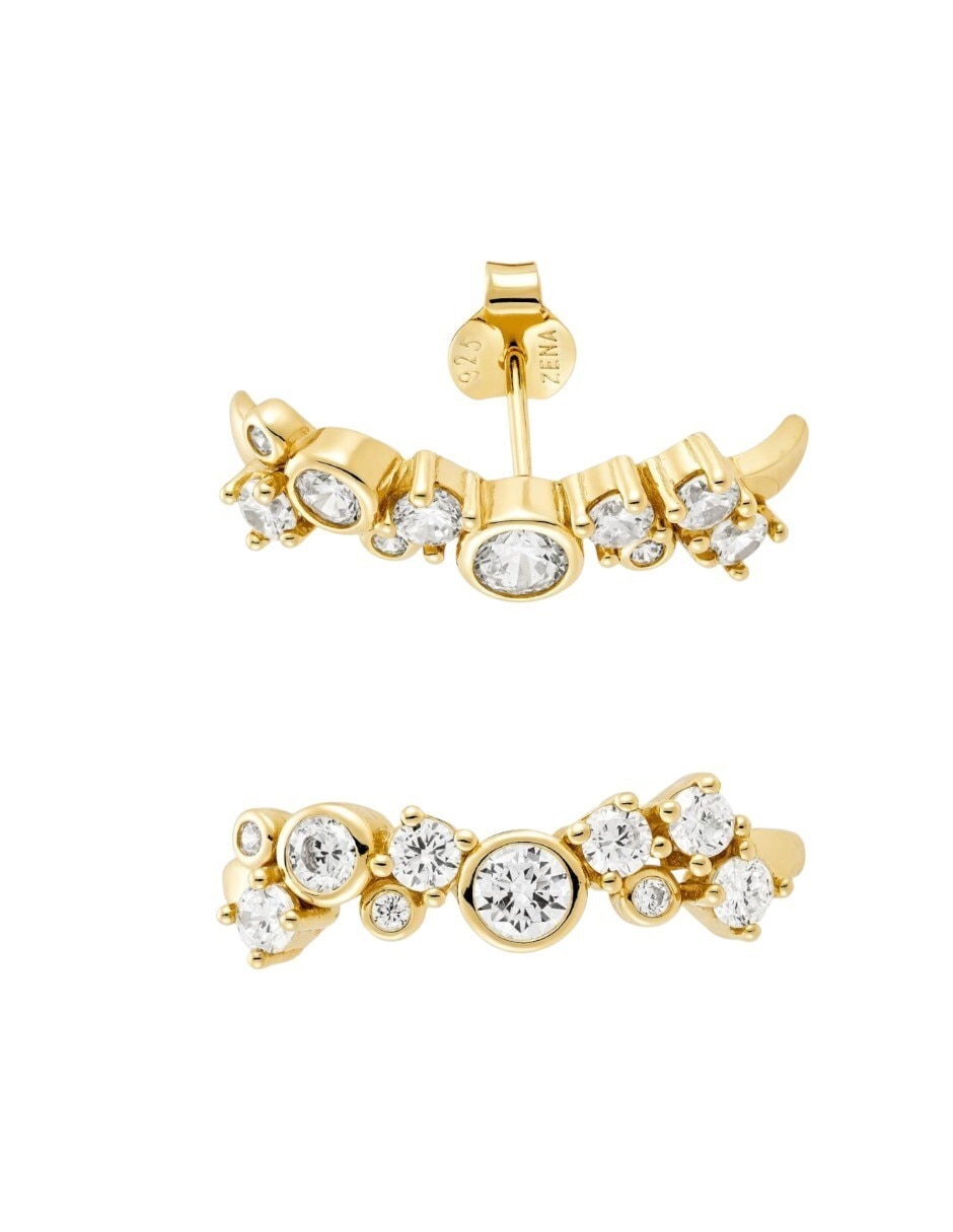 Aretes cortos Classic Revisite de plata P 925 con acabado baño de oro cristal 2