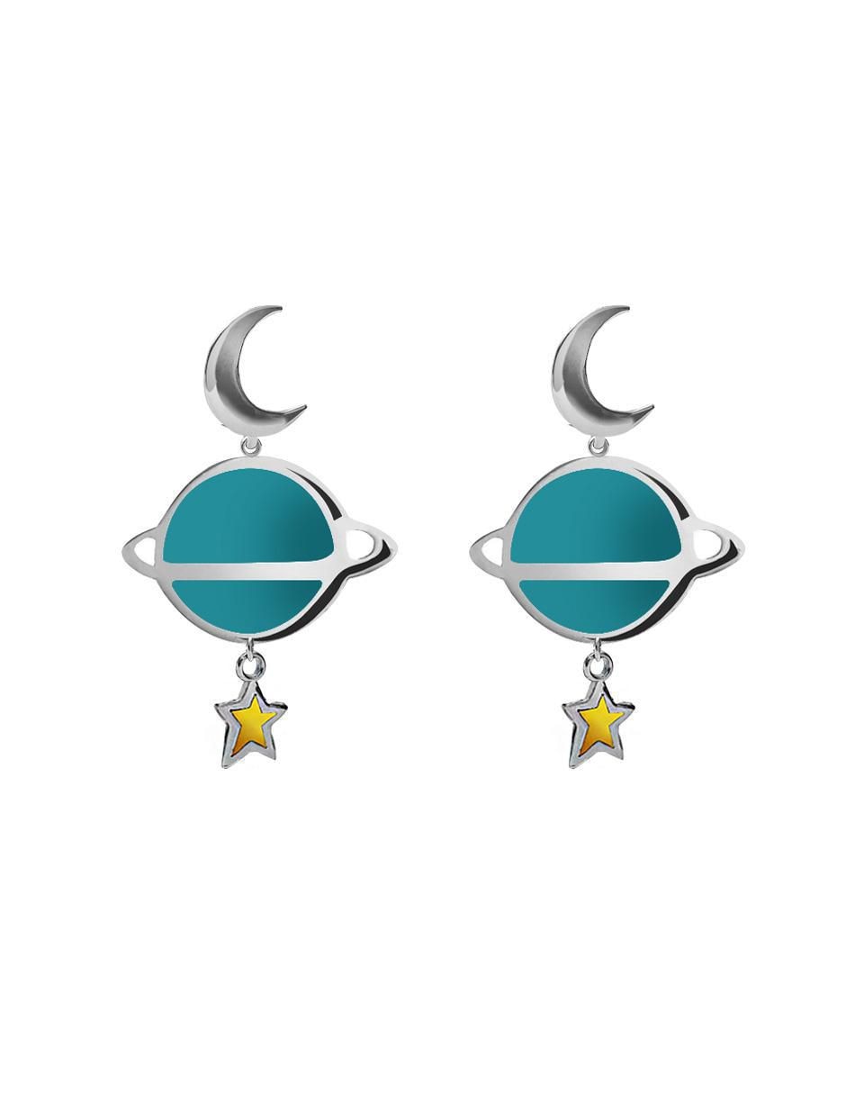 Aretes largos de planeta de plata p 925 con acabado esmaltado