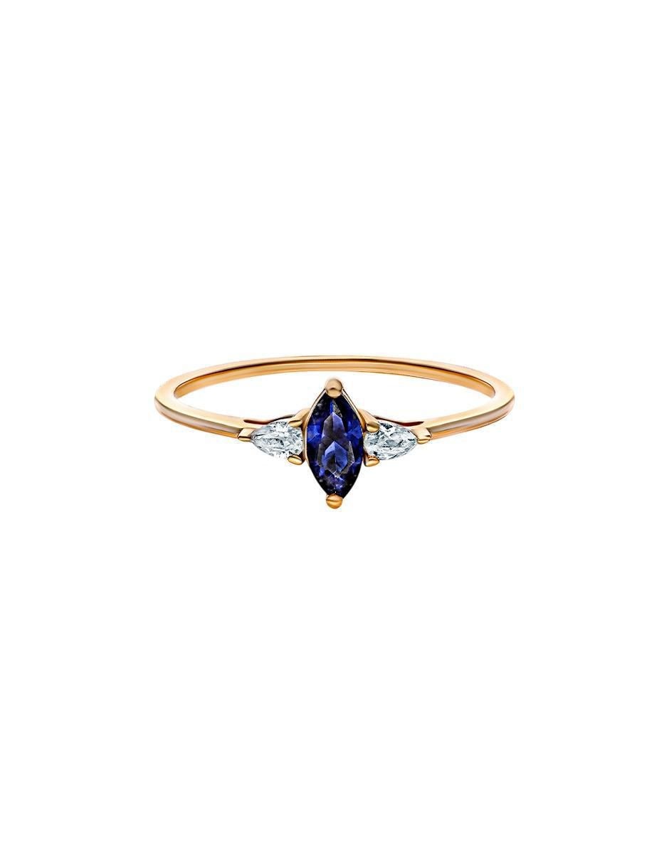 Anillo P 925 de plata zafiro chapa de oro