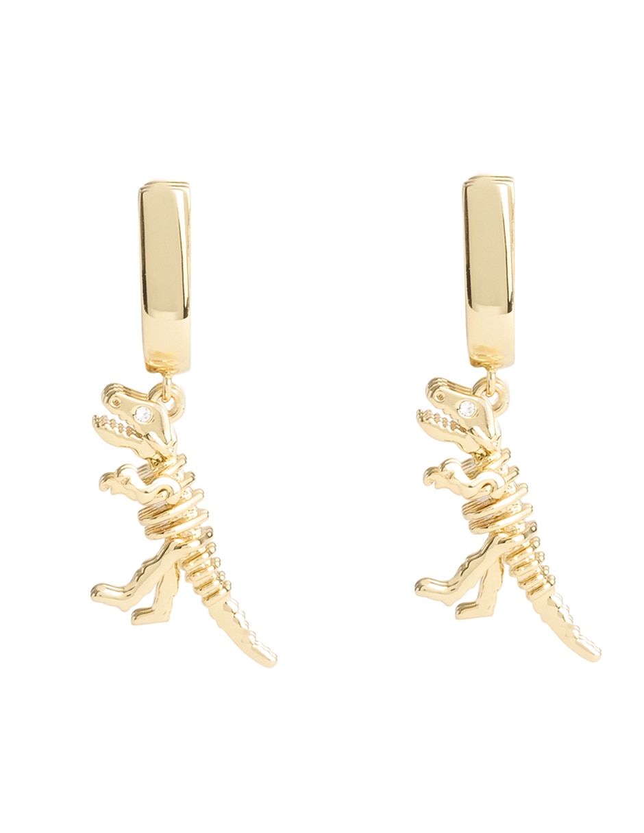 Aretes largos de dinosaurio con acabado pulido