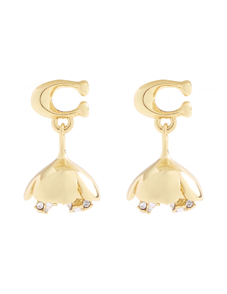 Aretes largos letra C con acabado brillante