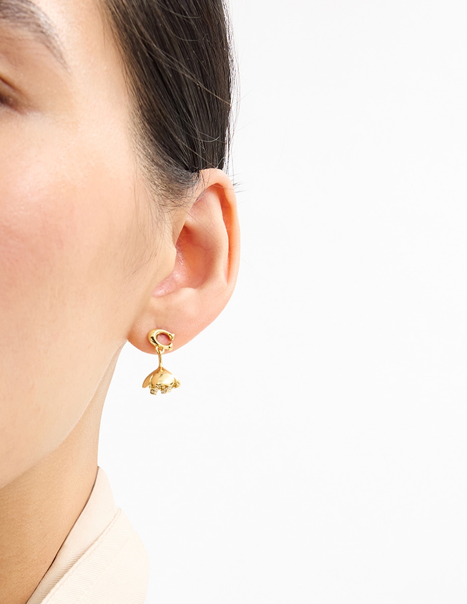 Aretes largos letra C con acabado brillante 5