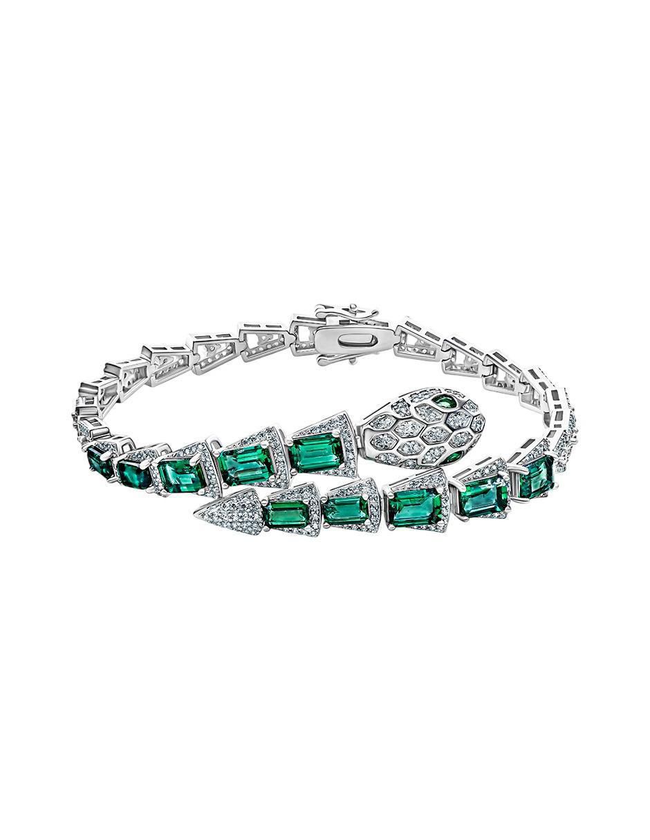 Brazalete de plata con esmeralda P 925 con acabado liso