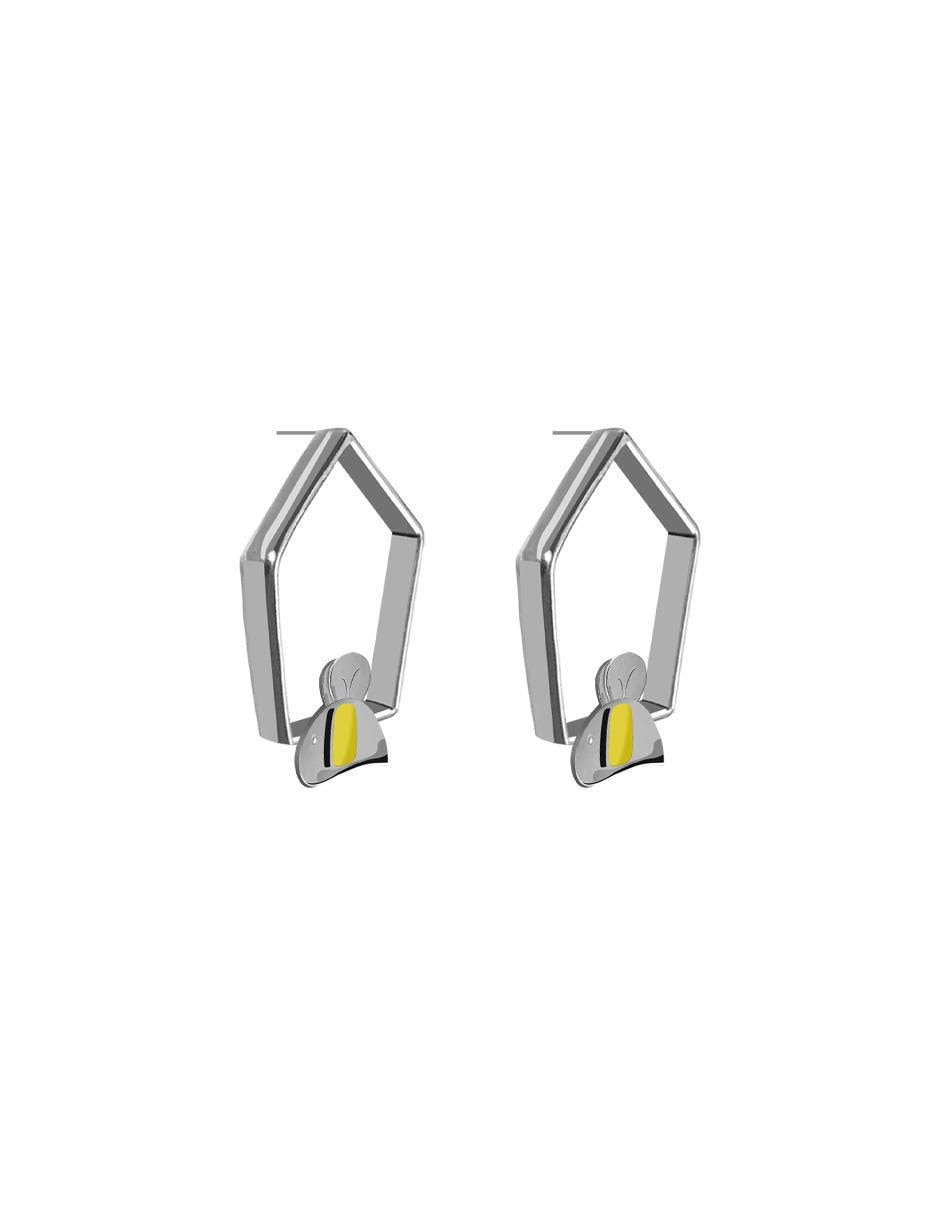 Aretes cortos de abeja de plata P 925 con acabado brillante 2