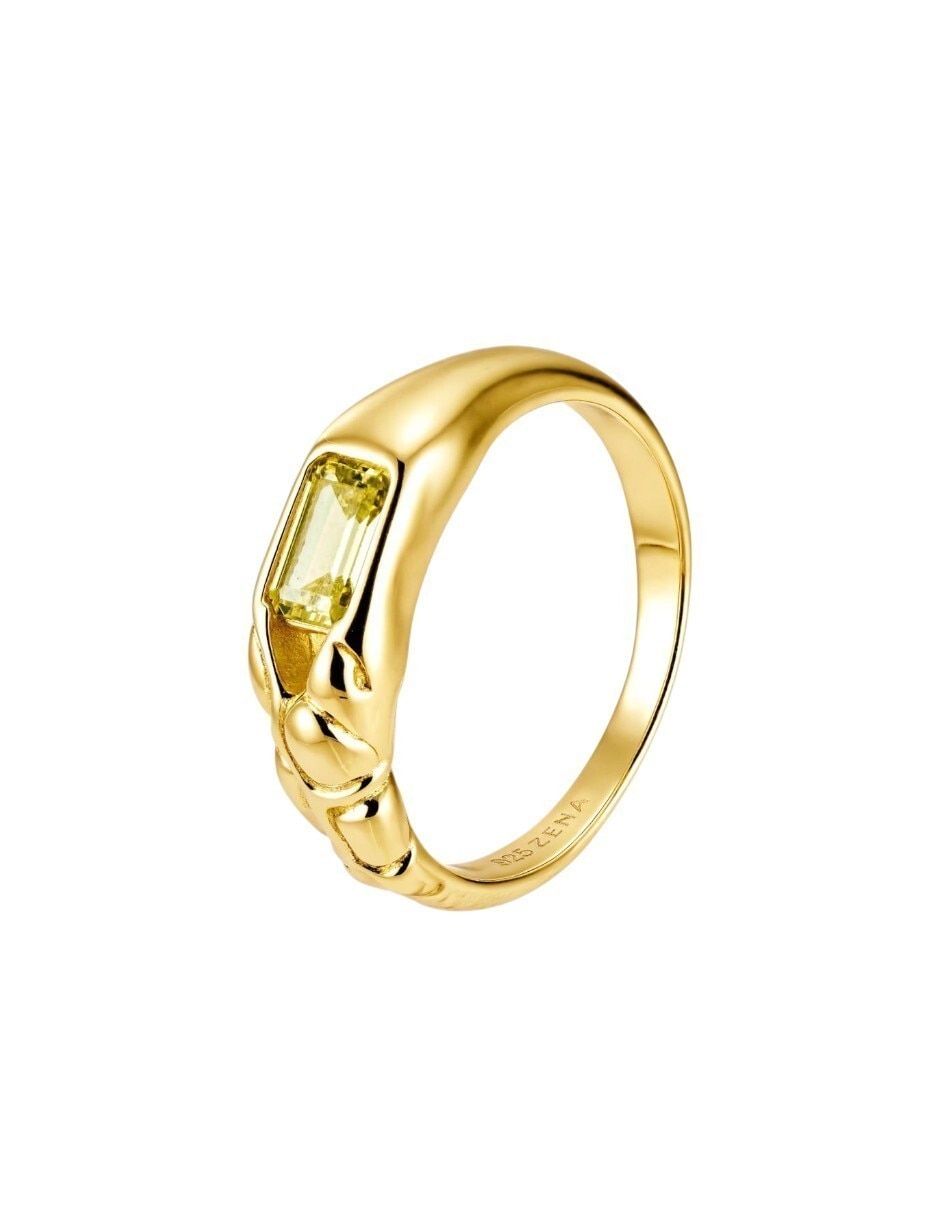 Anillo rectangular CLASSIC REVISITE de plata P 925 cristal con acabado baño de oro