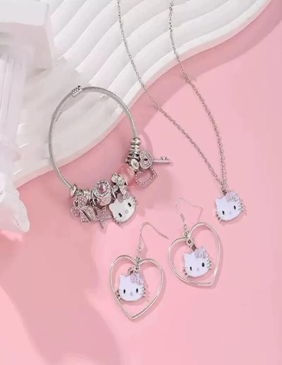 Aretes, collar y pulsera de figura Hello Kitty 4