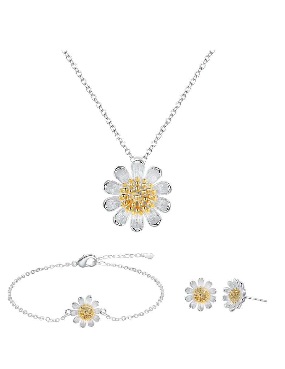 Aretes, collar y pulsera de flor