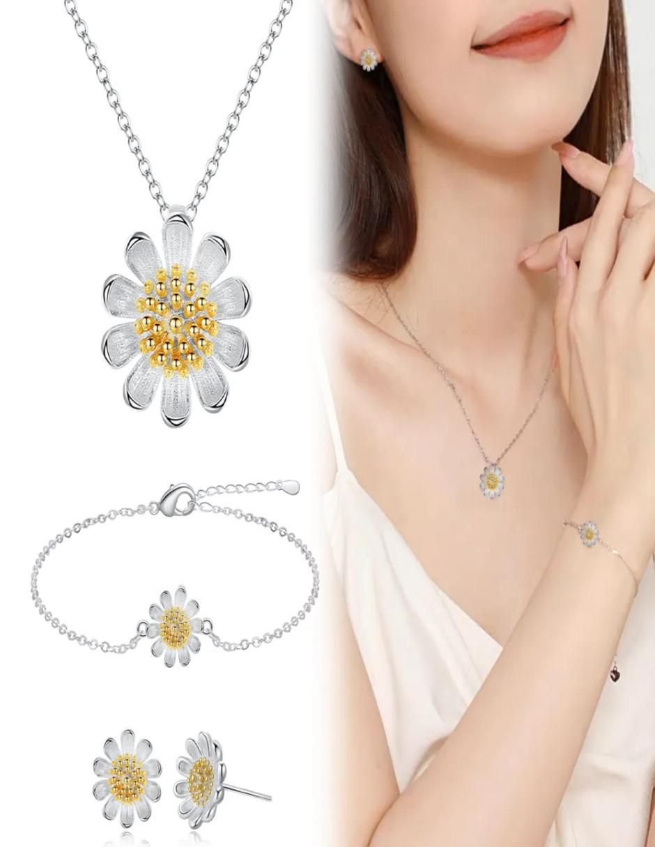 Aretes, collar y pulsera de flor 2