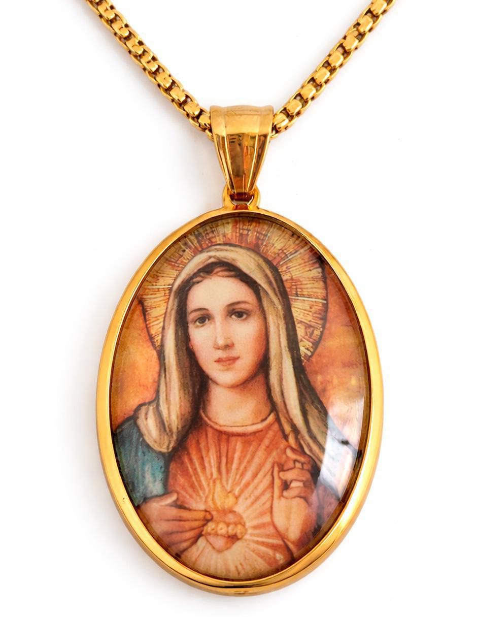 Collar con dije de virgen Joyería con alma 14 k