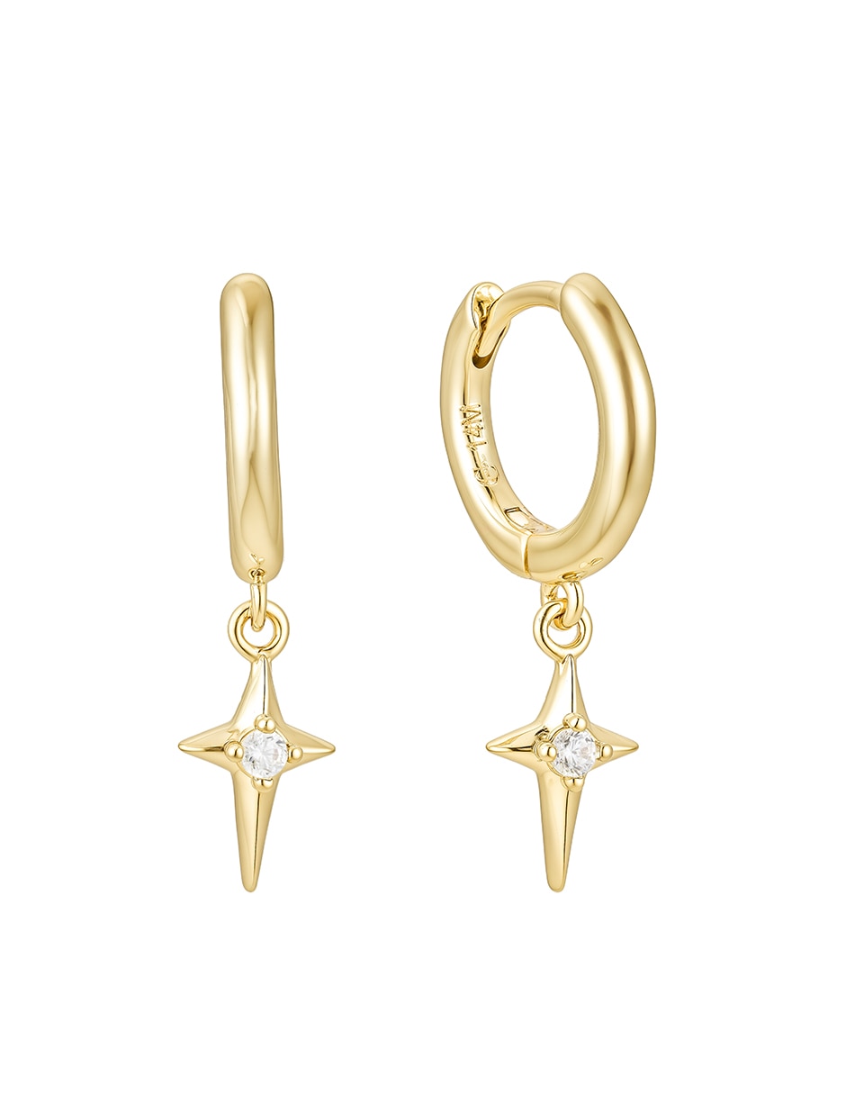 Aretes cortos Golden con acabado baño de oro 14 K zirconia