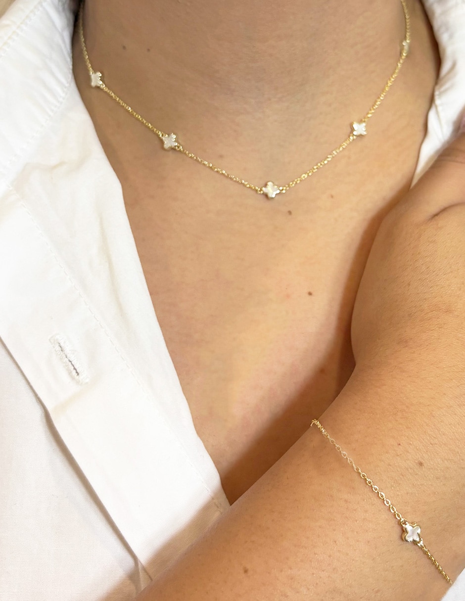 Collar y pulsera de trébol Golden 14 K