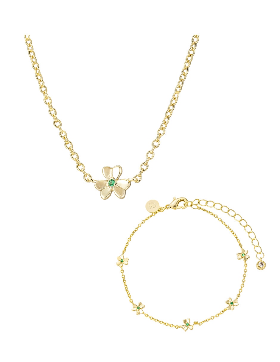 Collar y pulsera de flor Golden 14 K zirconia