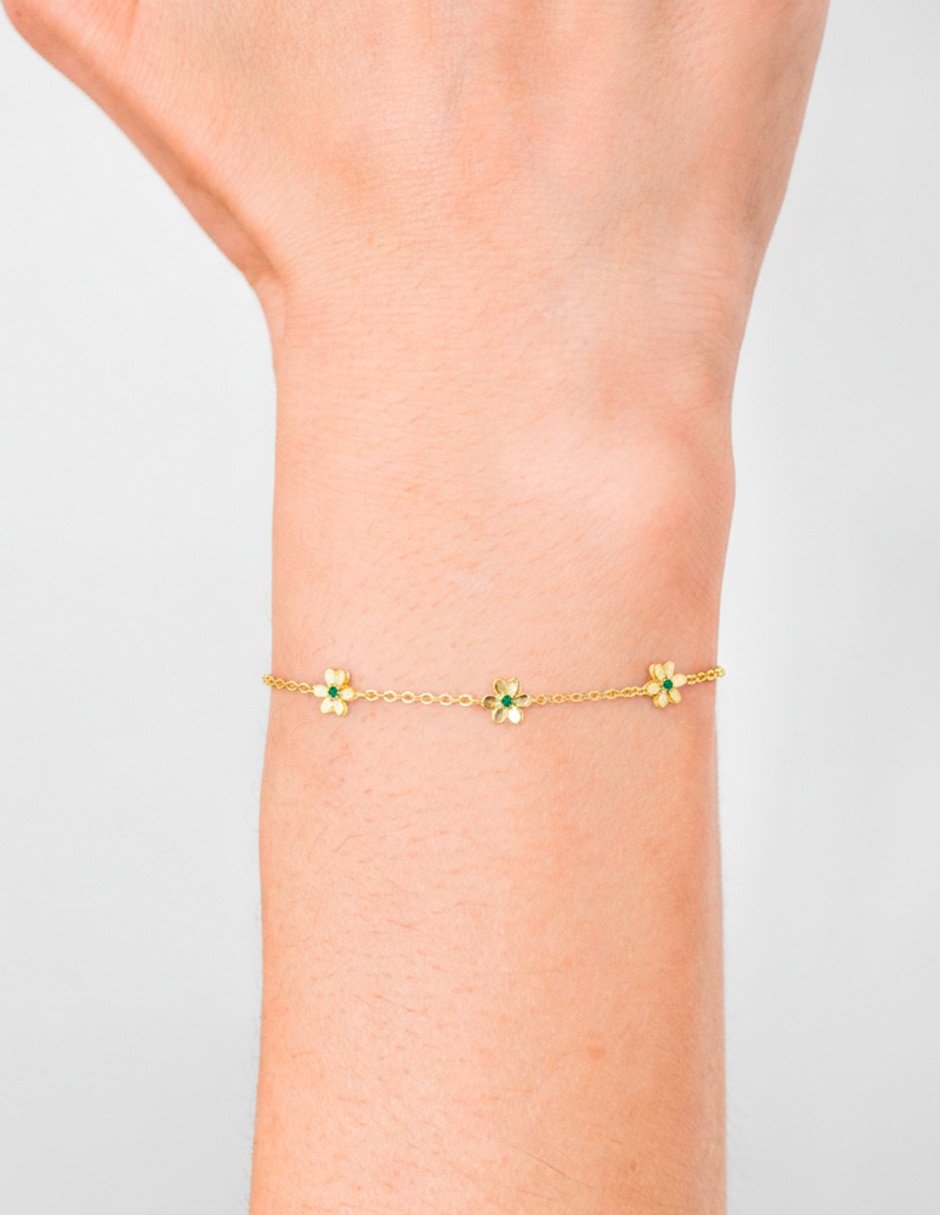 Collar y pulsera de flor Golden 14 K zirconia 5