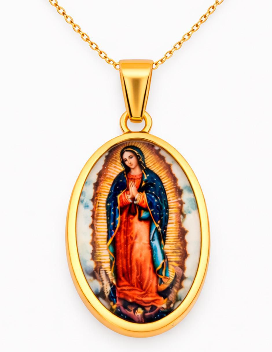 Collar con dije Virgen de Guadalupe chapa de oro 14 K