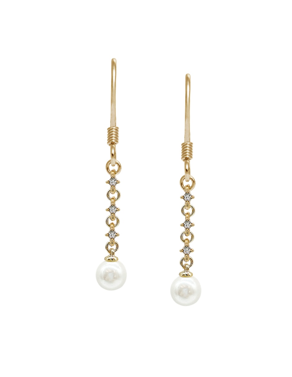 Aretes largos con acabado Pavé perla