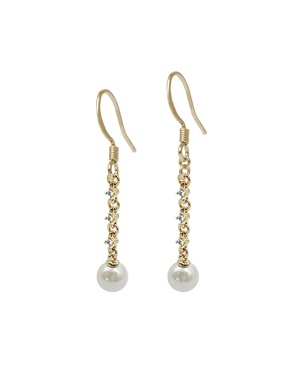 Aretes largos con acabado Pavé perla 2