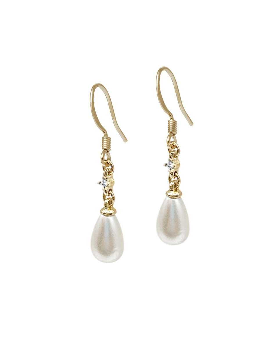 Aretes largos de gota con acabado pulido perla 2