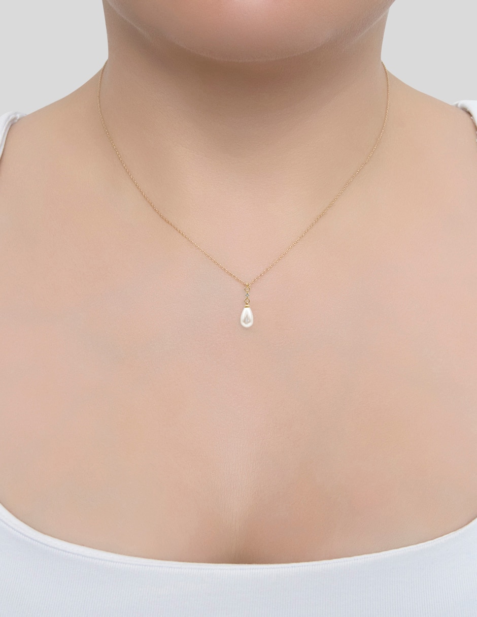 Collar con dije de gota Perla y Cristal 3