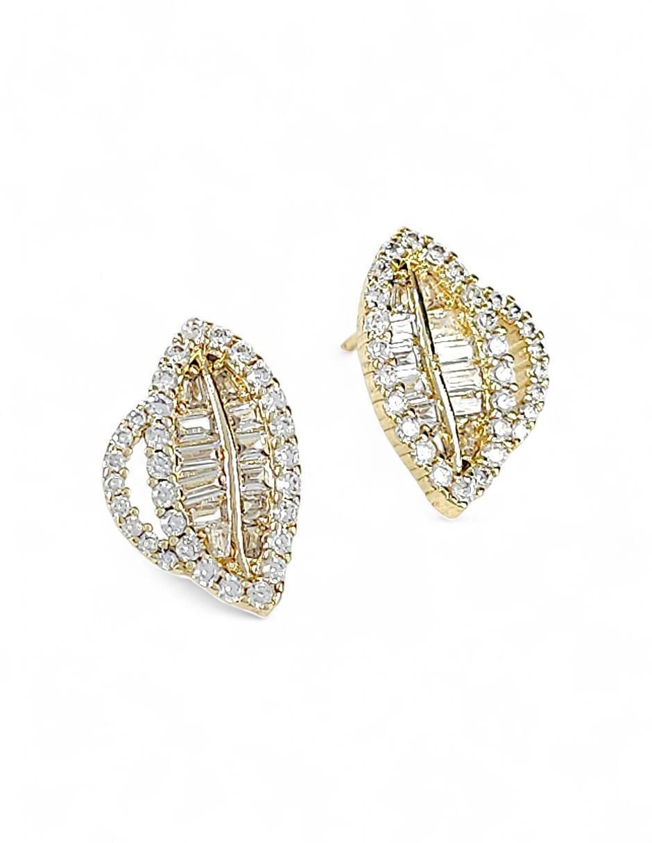 Aretes y collar de hoja de oro laminado 18 K zirconia 7